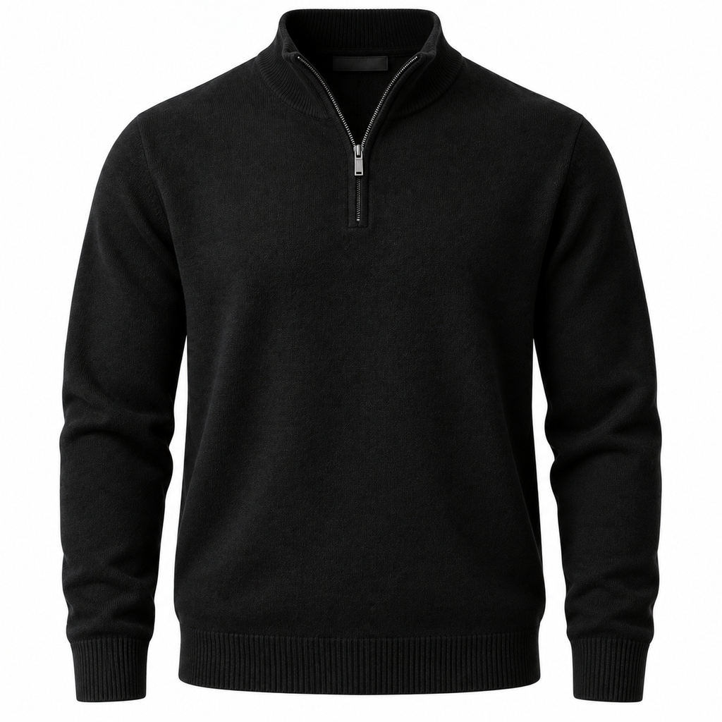 Premium Knit Quarter Zip Sweater – Black