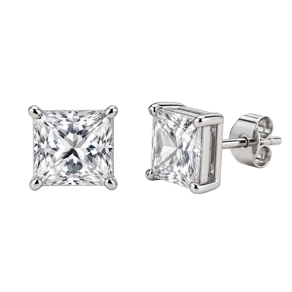 Premium Square Crystal Stud Earrings – Silver