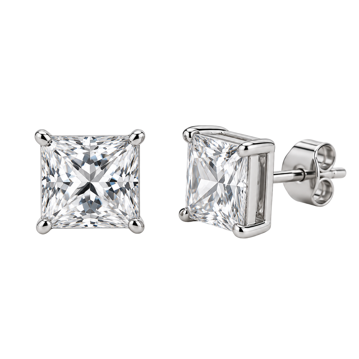 Premium Square Crystal Stud Earrings – Silver