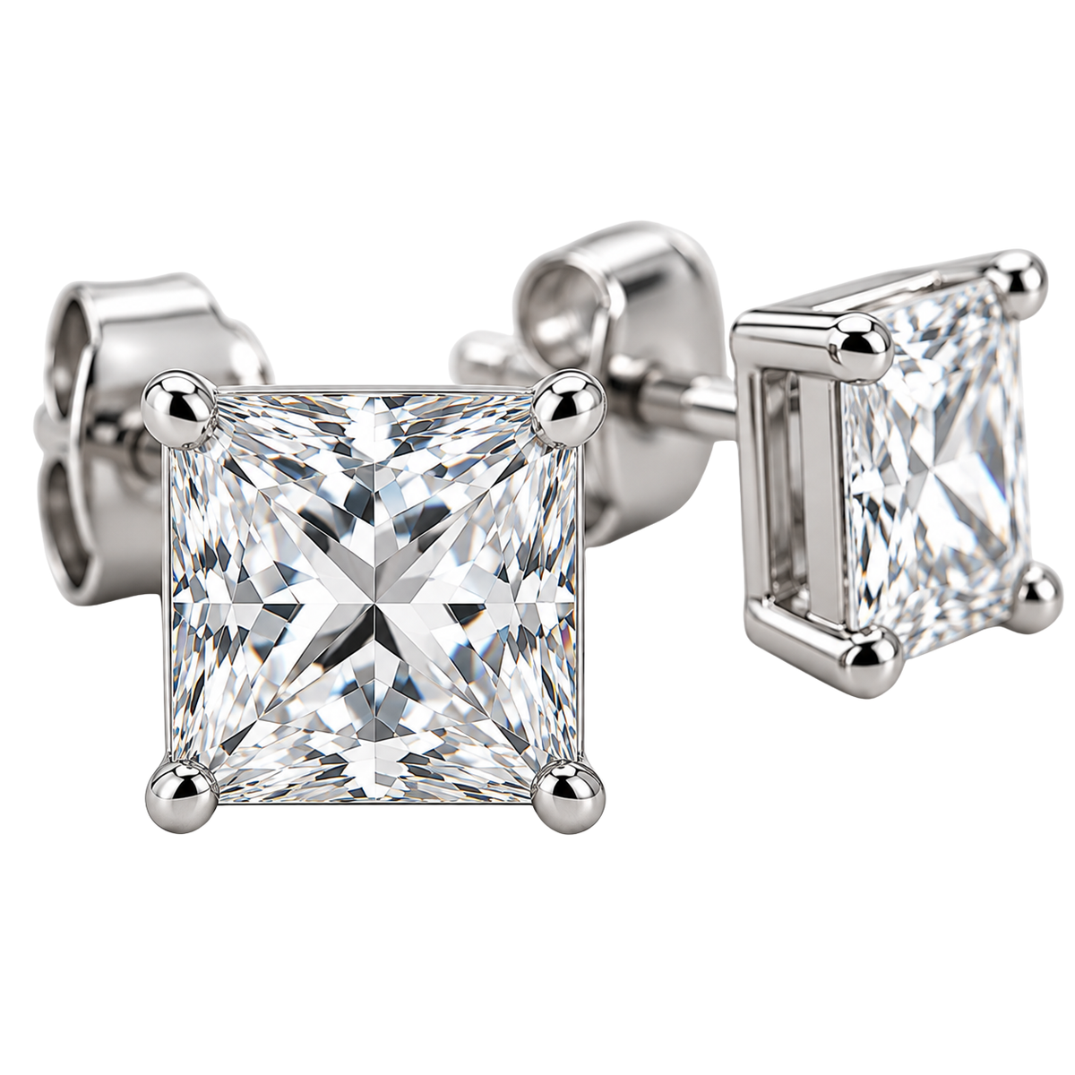 Premium Square Crystal Stud Earrings – Silver