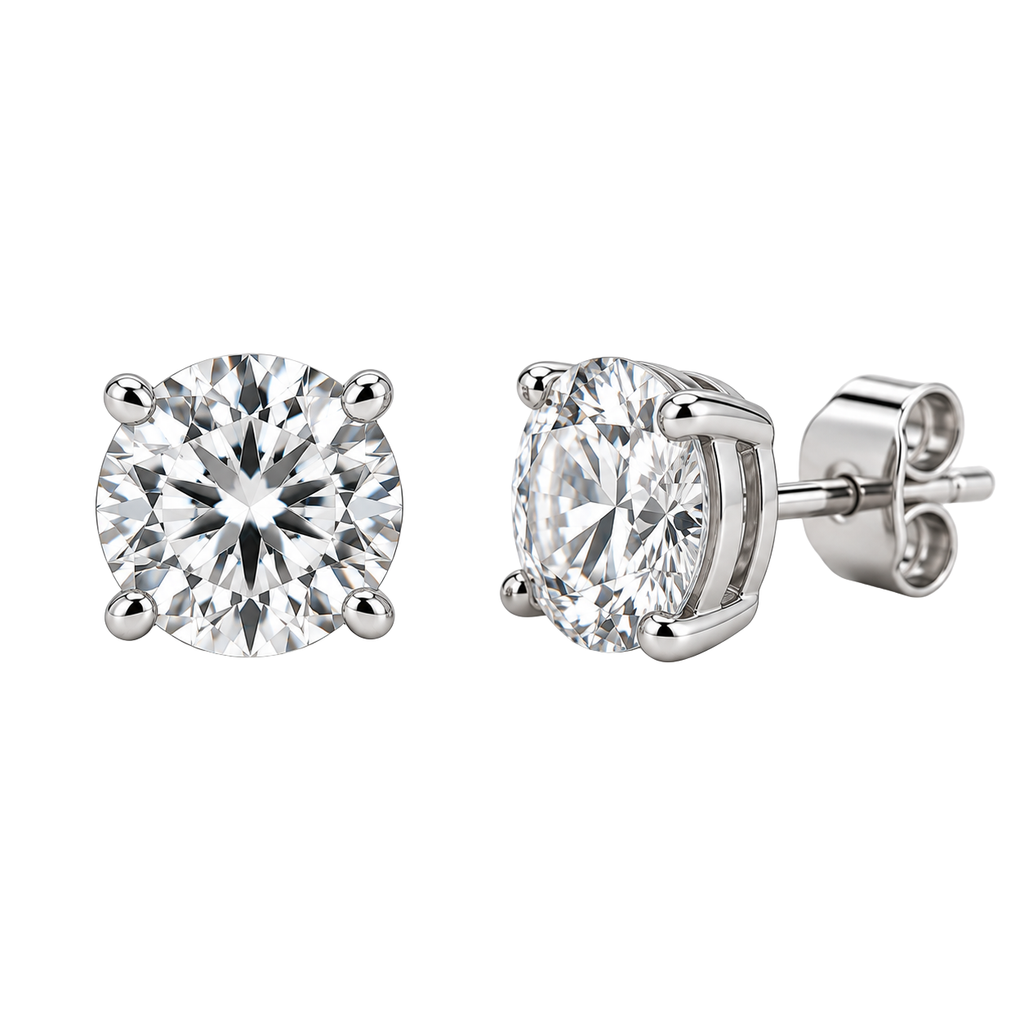 Premium Round Crystal Stud Earrings – Silver