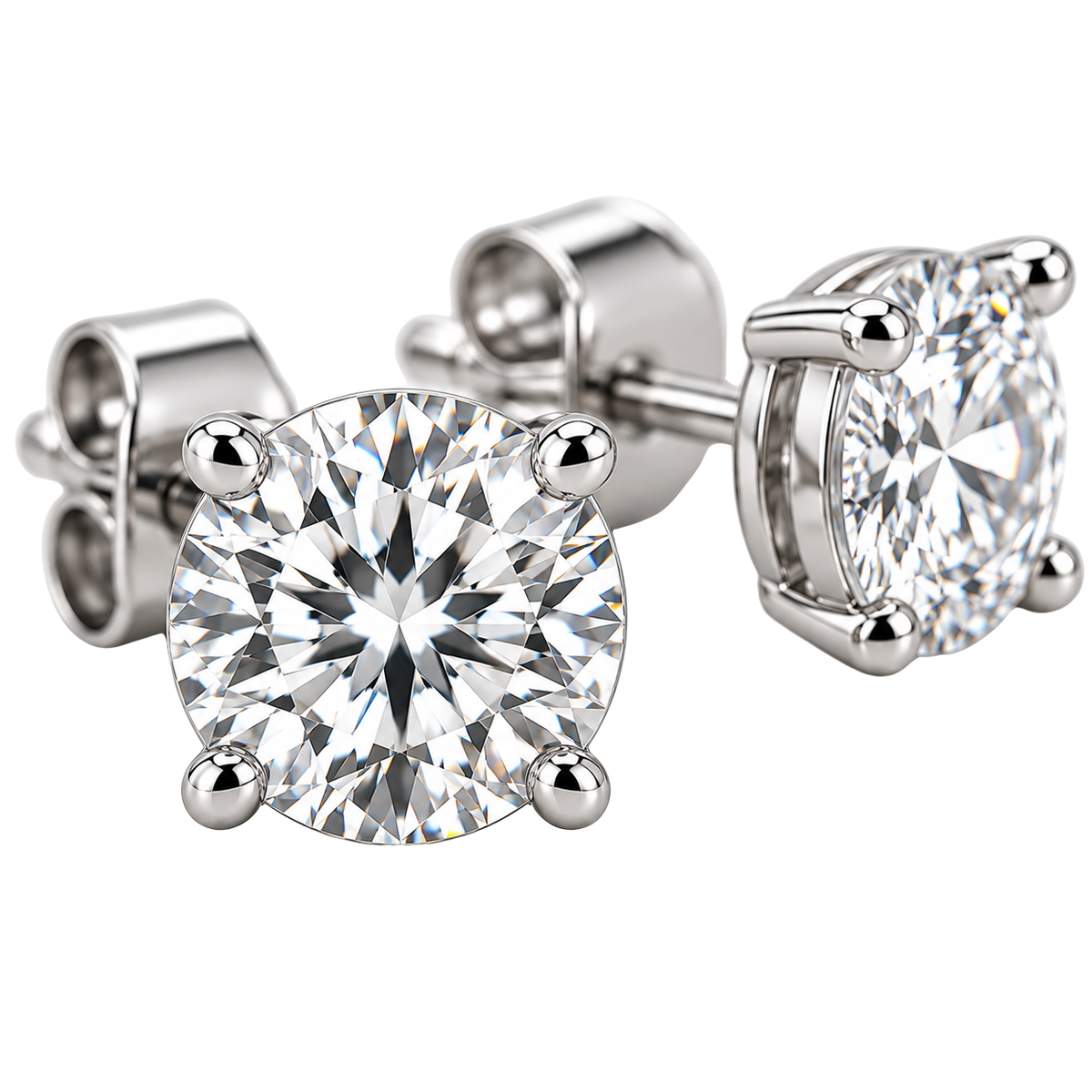 Premium Round Crystal Stud Earrings – Silver
