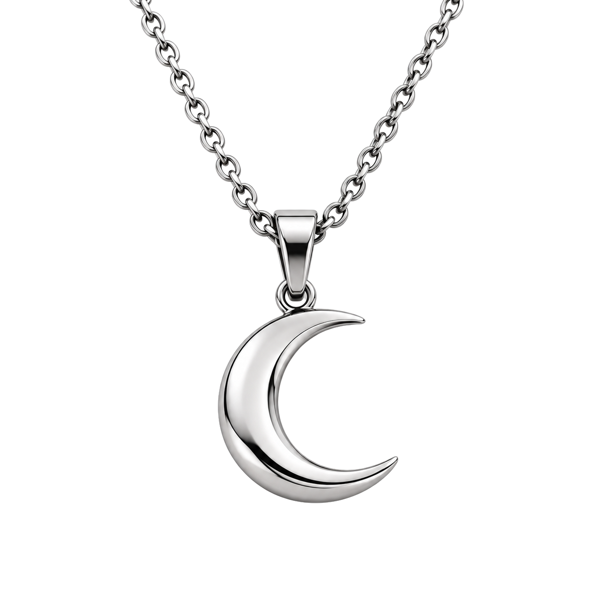 Premium Stainless Steel Crescent Moon Necklace – Silver