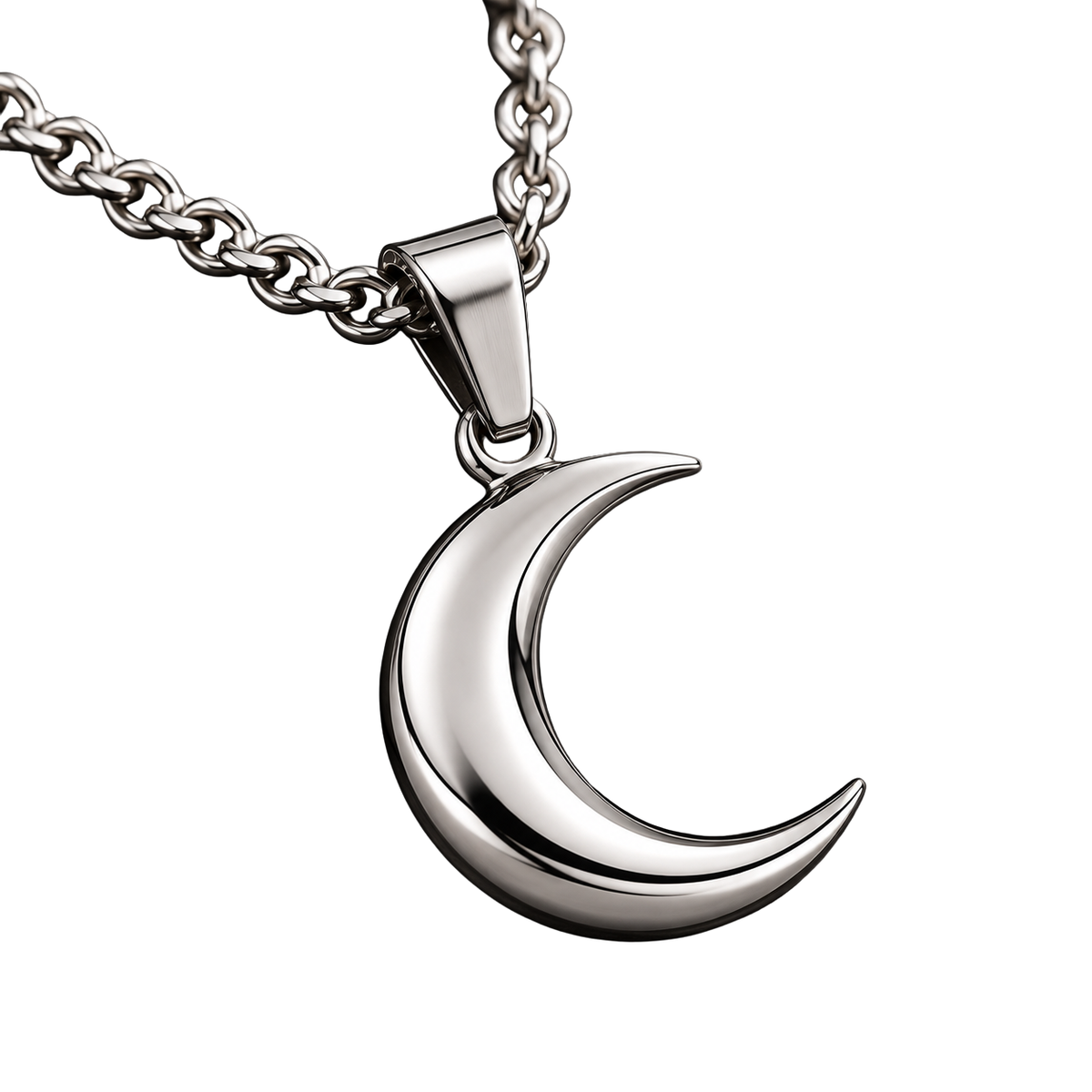 Premium Stainless Steel Crescent Moon Necklace – Silver